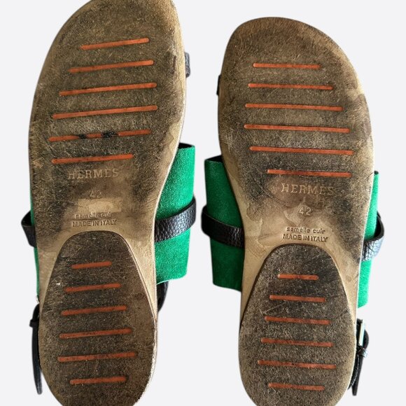 Hermes Brown & Green Suede Sandals - Picture 4 of 6